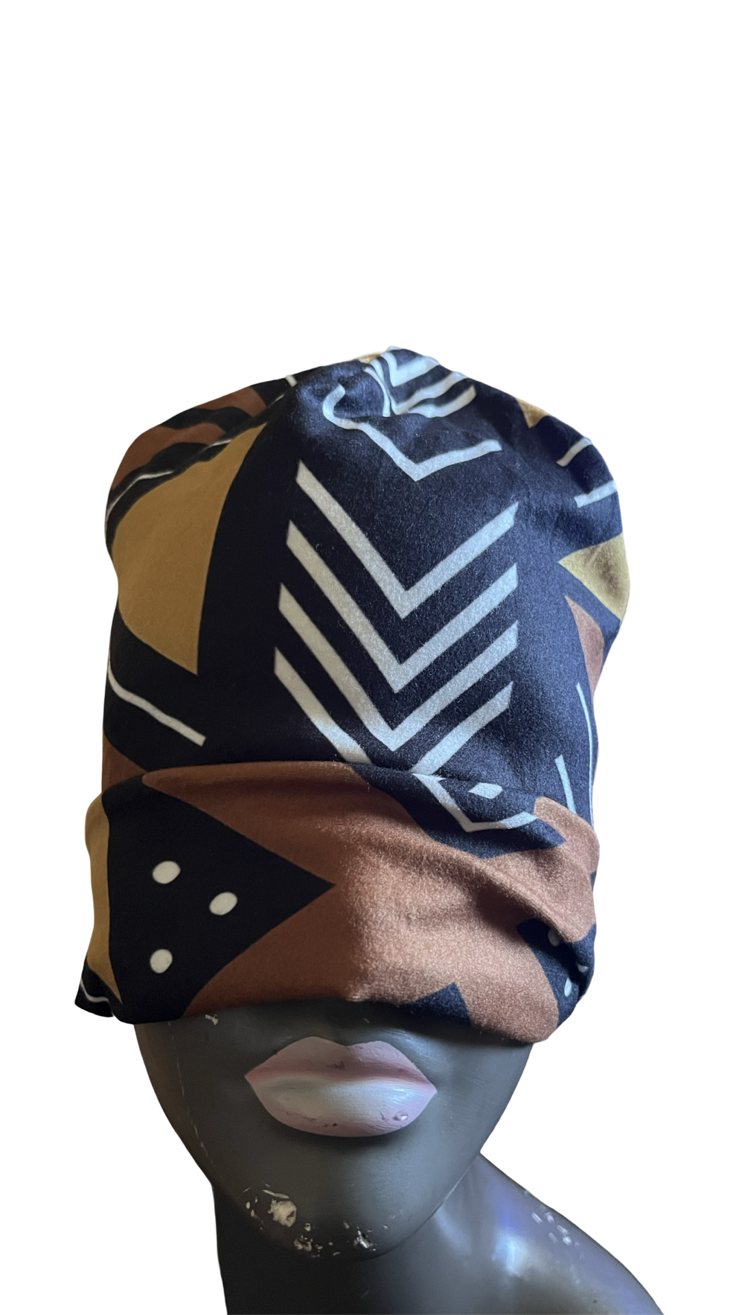 Caramel/Black Kente Beanie Hat