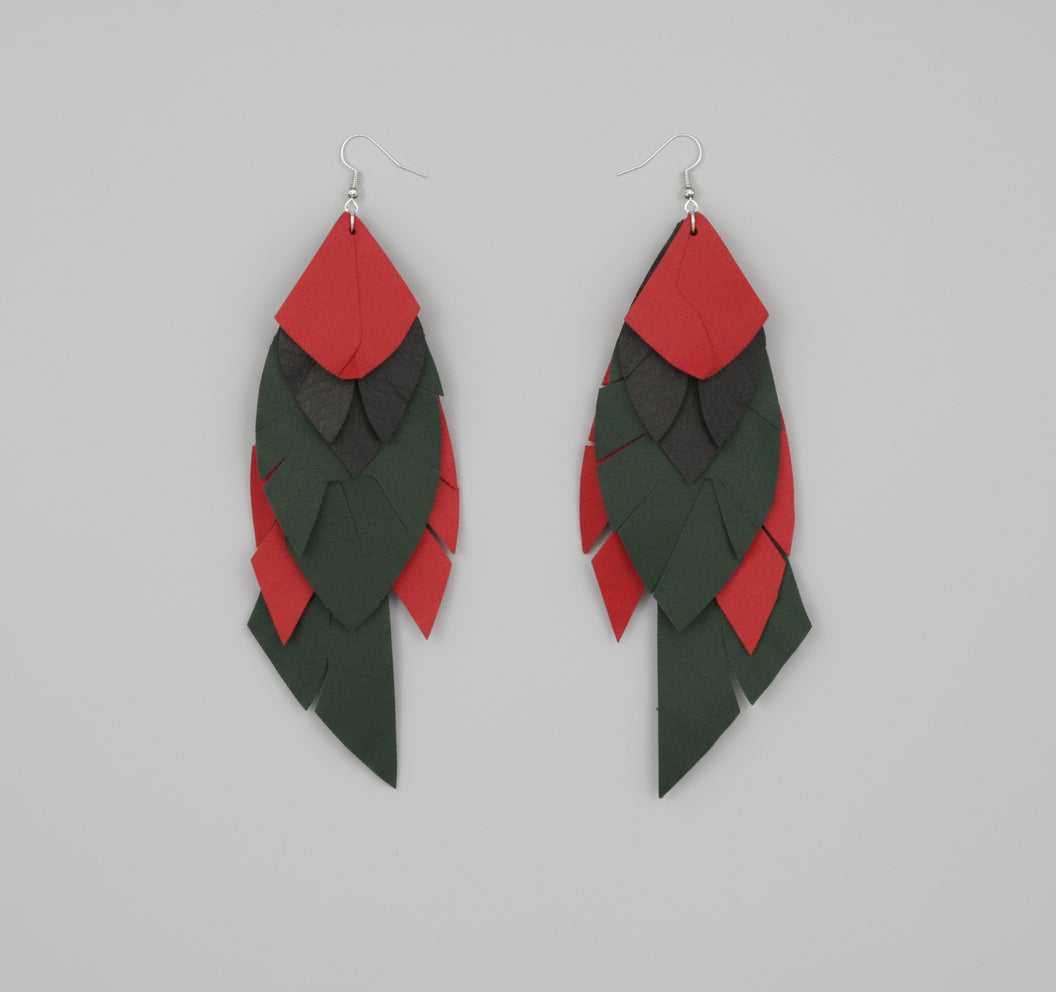 Leather Earrings Red Black Green