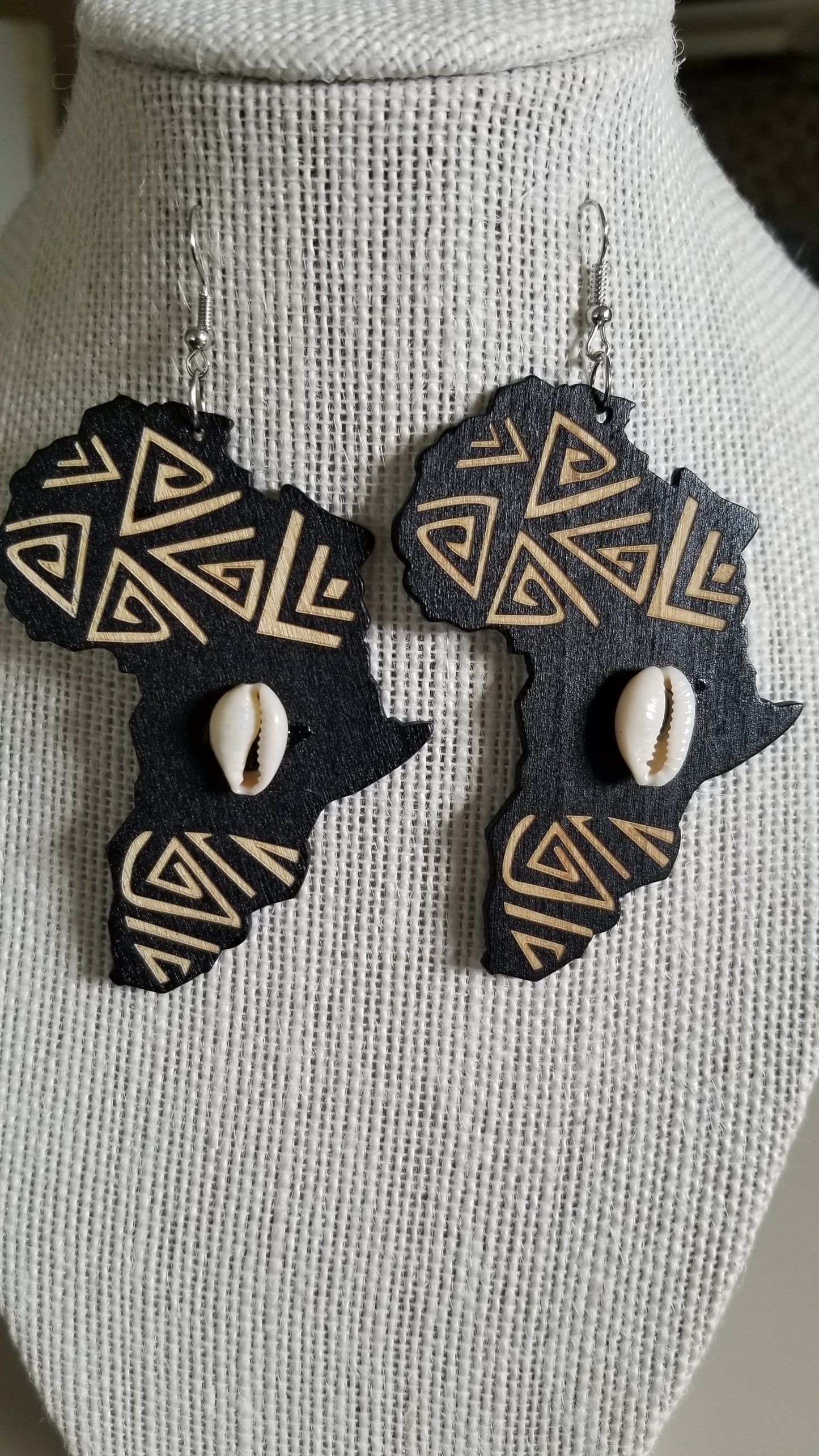 African Continent Earrings w/ Cowrie Shells