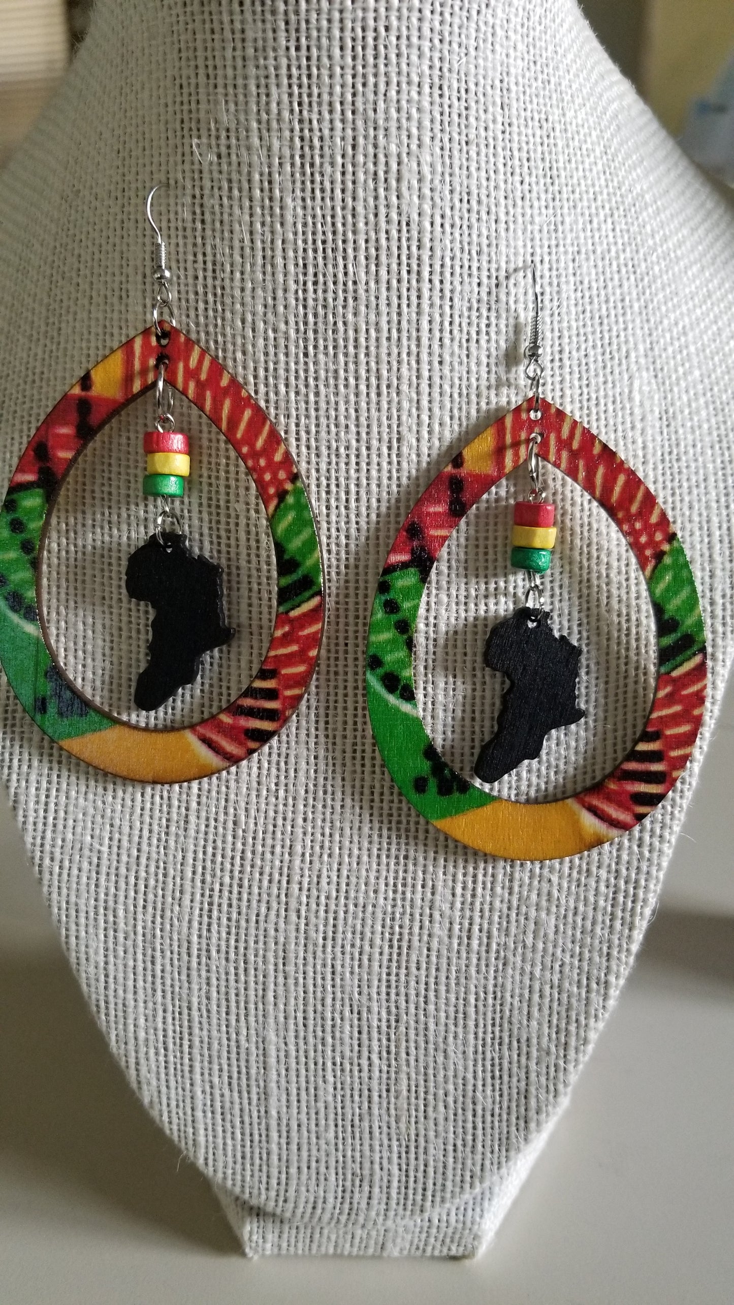 African Continent Hoop & Charm Wooden Earrings