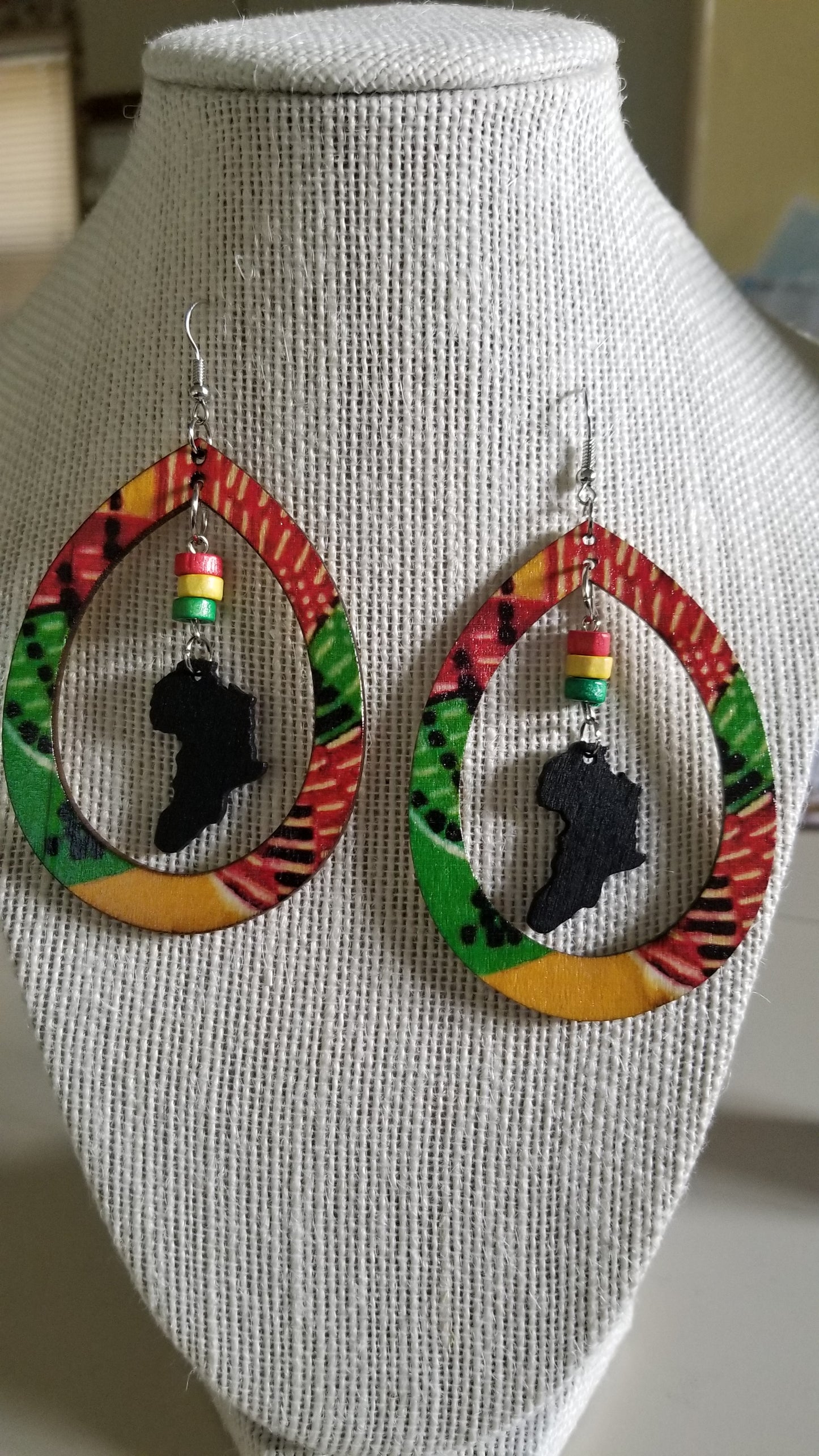 African Continent Hoop & Charm Wooden Earrings