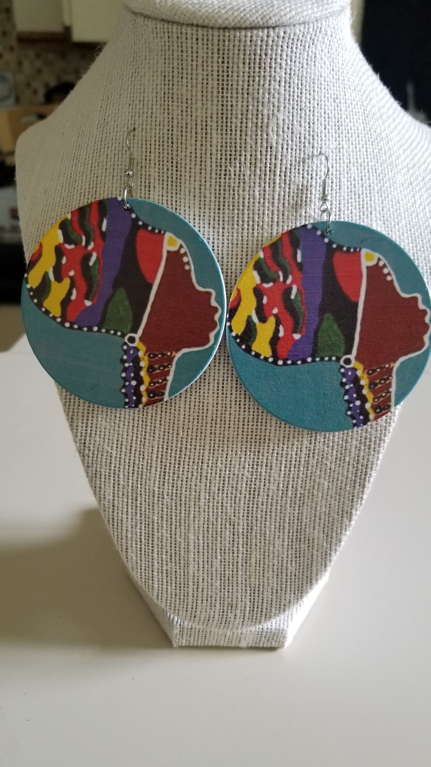 Headwrapped Painted Lady Earrings - Teal