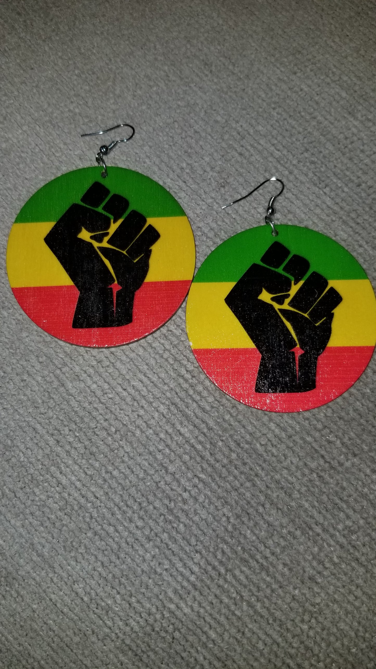 Rasta Fist Of Power Wooden Earrings