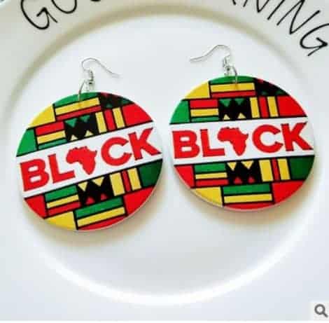 'Black' Kente Print Wooden Earrings