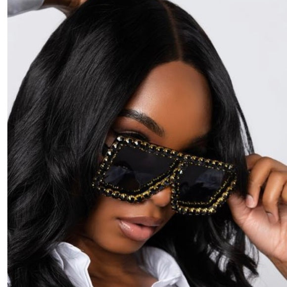 Retha Black Rhinestone Stud Sunglasses