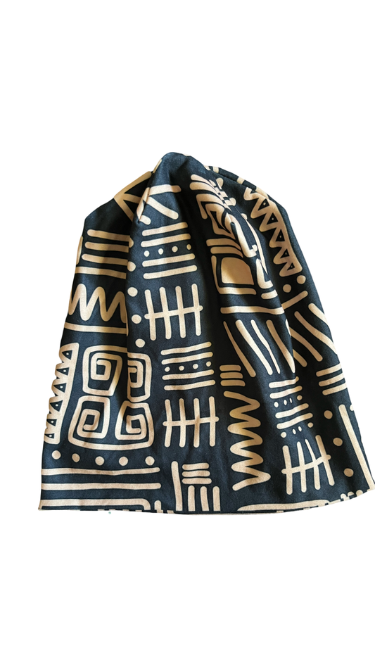 Caramel/Black Kente Beanie Hat