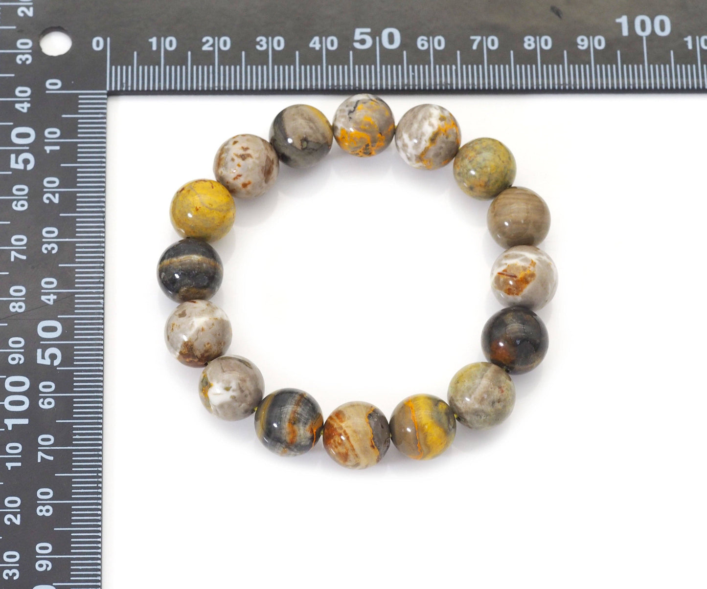 Genuine Bumblebee Jasper Round Smooth Elastic Bracelet, 8mm/10mm/12mm, Sku#EF246
