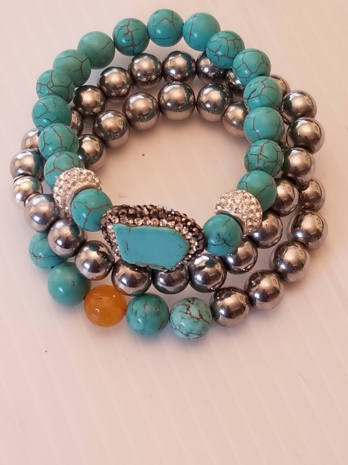 Teal/Silver/Orange Bracelet Stack