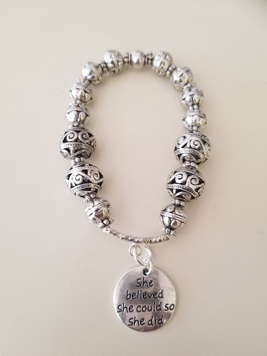 'She Believed She Could' Beaded Bracelet