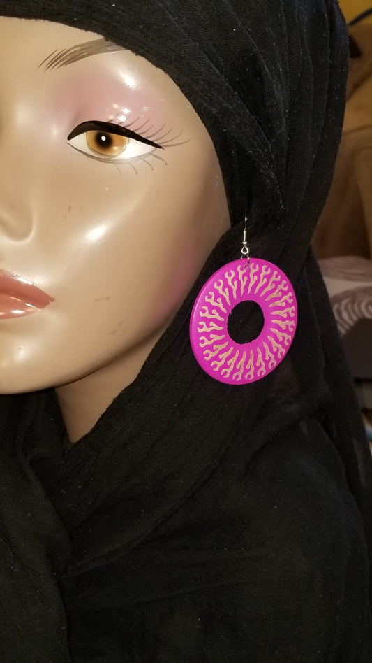 Pink Squiggles Wooden Earrings