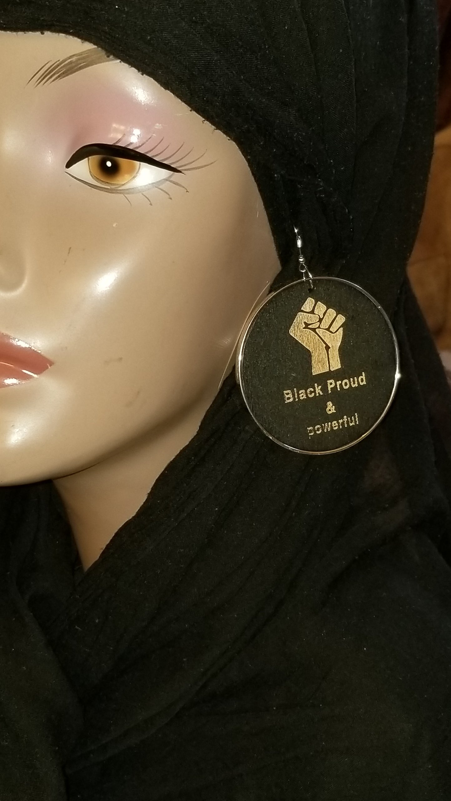 Black Proud & Powerful Wooden Earrings