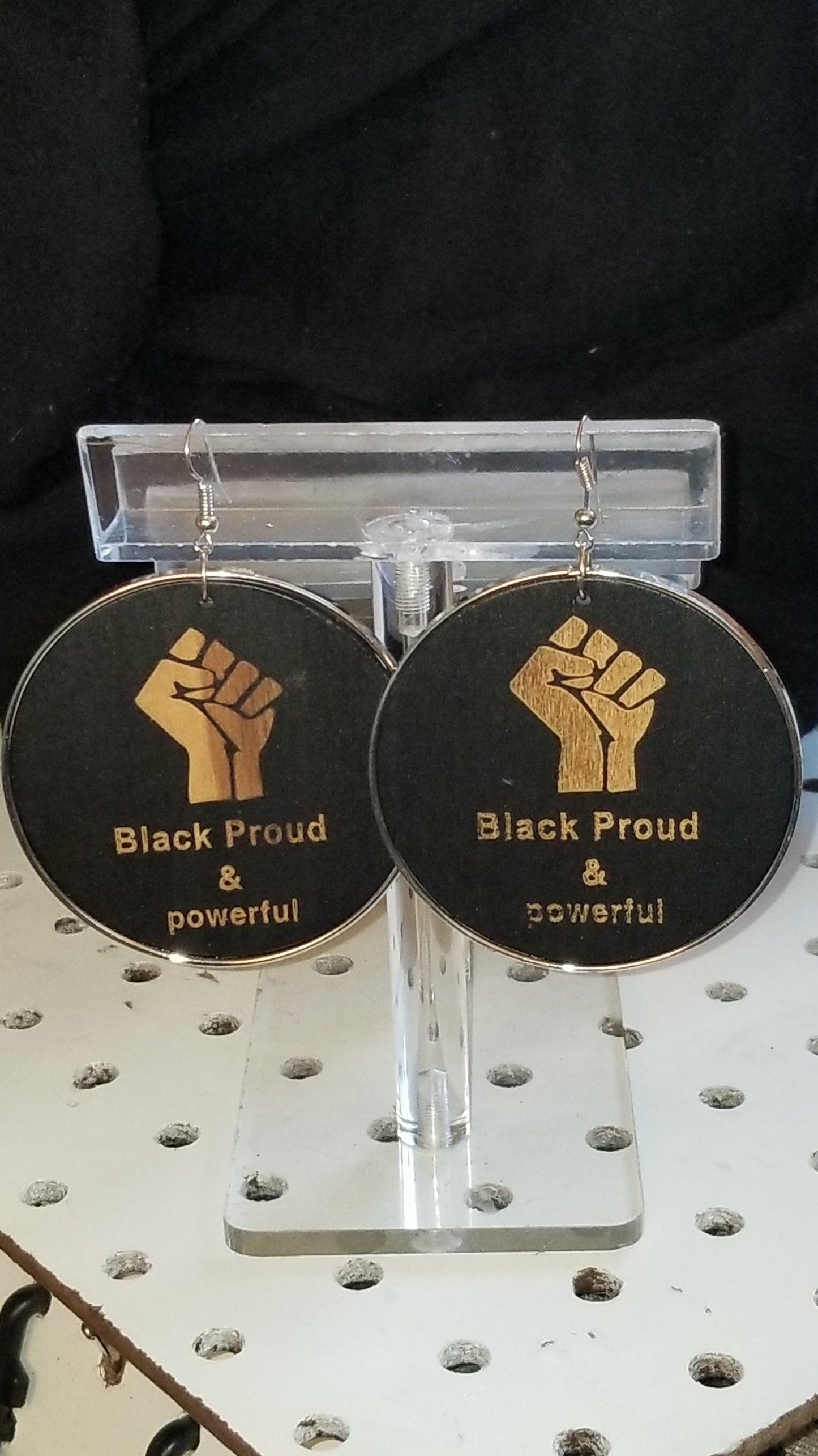 Black Proud & Powerful Wooden Earrings