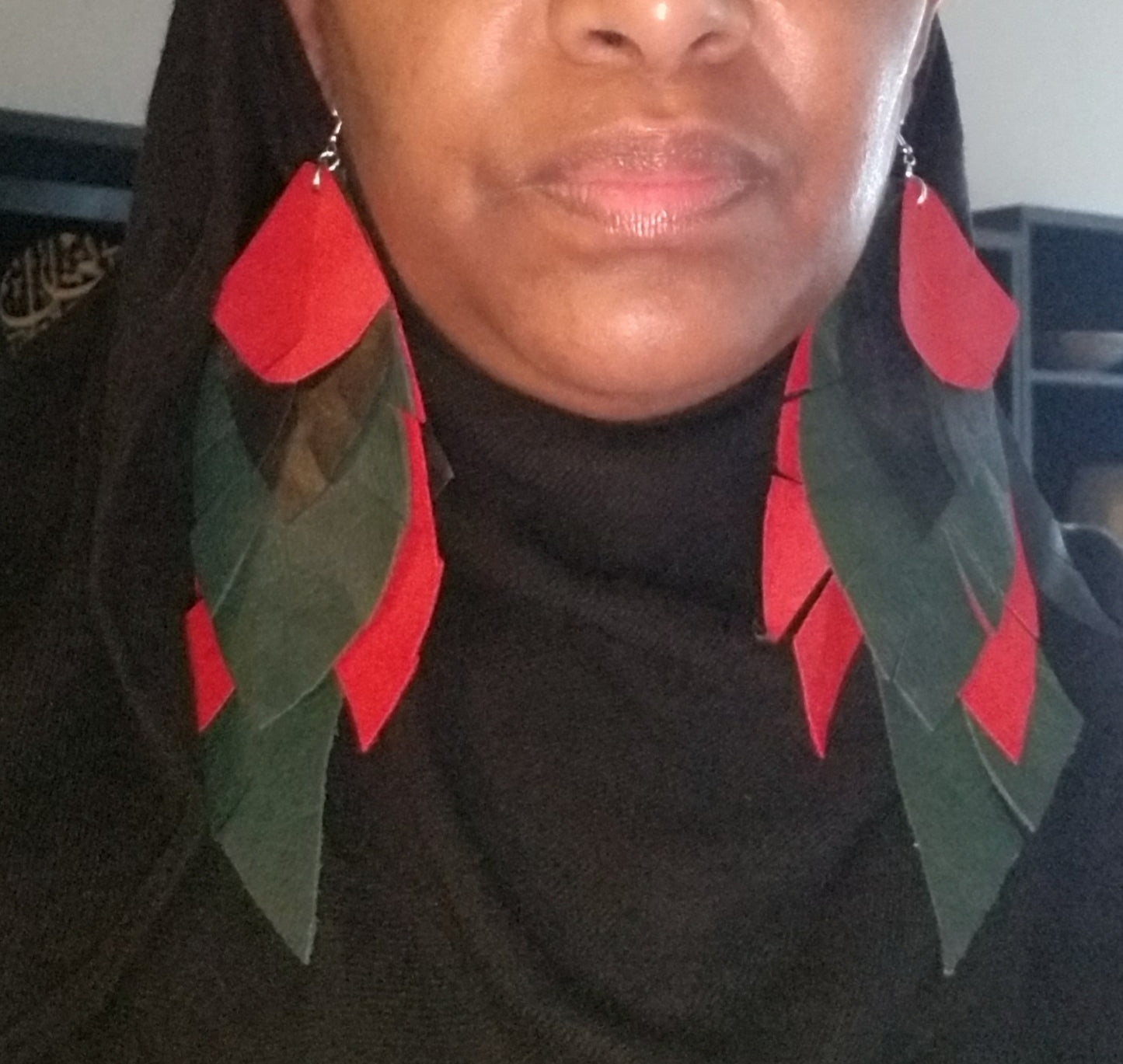 Leather Earrings Red Black Green