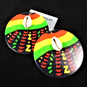 Rasta Wooden Earrings w/ Cowrie Shell❤🖤💚