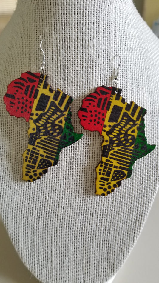 African Continent - Rasta Hue Wooden Earrings