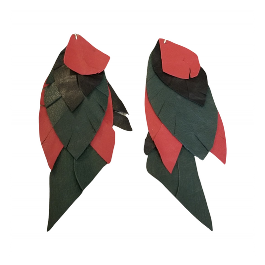 Leather Earrings Red Black Green